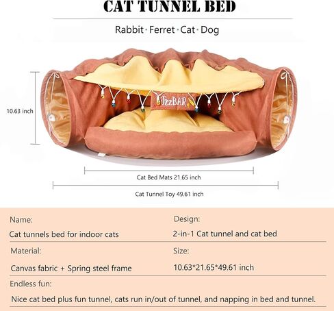 KUCDBUN Cat Tunnel Bed, 2-in-1 Collapsible Cat Tunnel Tubes Toys with Removable Mat for Pet Cats Kittens Puppies Rabbits Bunnies Ferrets (Matcha) in Kuwait
