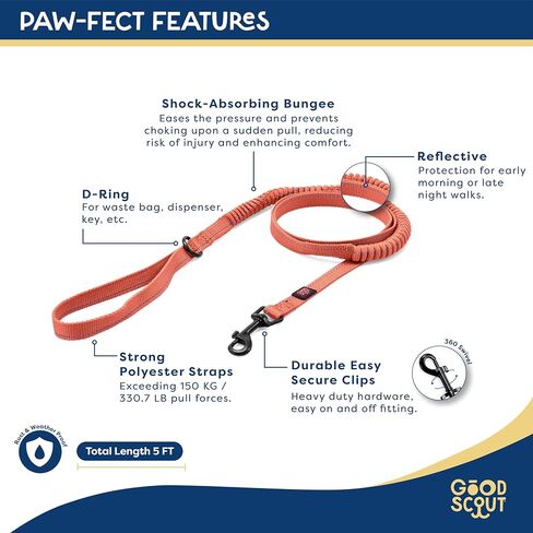 Good Scout Heavy Duty Bungee Leash, Walking & Training Leash for Puppies & Adult Dogs, Brick, Small in Kuwait