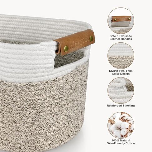 سلة من الحبال القطنية من AivaToba، سلة تخزين للتنظيم، سلة منسوجة مقاس 15 بوصة × 10 بوصة × 9.5 بوصة مع مقابض، سلال تنظيم لغرفة المعيشة، أرفف، عبوة من 3 قطع in Kuwait
