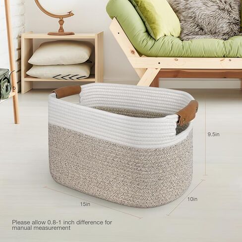 سلة من الحبال القطنية من AivaToba، سلة تخزين للتنظيم، سلة منسوجة مقاس 15 بوصة × 10 بوصة × 9.5 بوصة مع مقابض، سلال تنظيم لغرفة المعيشة، أرفف، عبوة من 3 قطع in Kuwait
