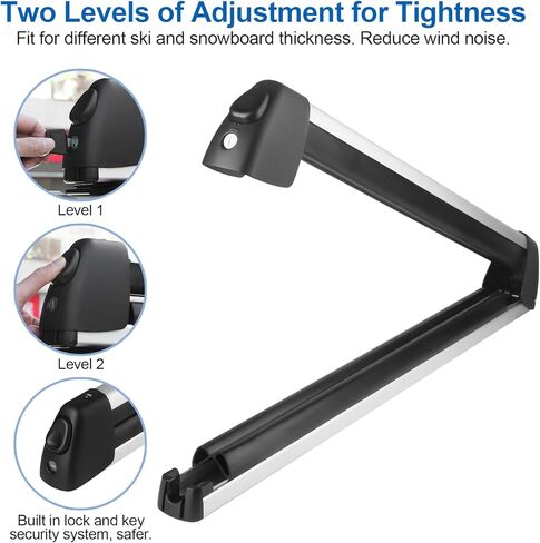 نيلومو رفوف سيارة للتزلج والتزلج على الجليد، رفوف تزلج لسقف السيارة، رفوف التزلج على الجليد للسقف 31 انش تناسب 4 ازواج من الواح التزلج، قطعتان من الواح التزلج على الجليد مناسبة للقضبان المتقاطعة in Kuwait