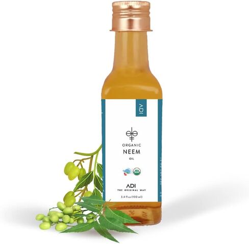 زيت النيم المضغوط البارد من آدي أورجانيك، 100 مل، معتمد من وزارة الزراعة الأمريكية | زيت عطري للبشرة والشعر والأظافر | صنع في الهند in Kuwait