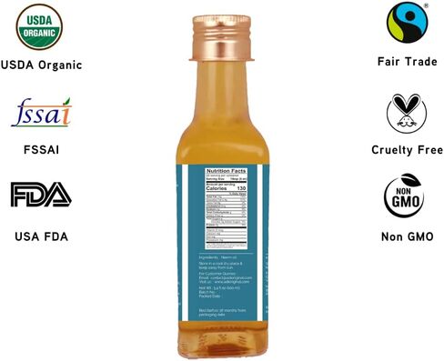 زيت النيم المضغوط البارد من آدي أورجانيك، 100 مل، معتمد من وزارة الزراعة الأمريكية | زيت عطري للبشرة والشعر والأظافر | صنع في الهند in Kuwait