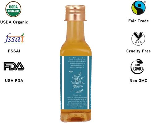 زيت النيم المضغوط البارد من آدي أورجانيك، 100 مل، معتمد من وزارة الزراعة الأمريكية | زيت عطري للبشرة والشعر والأظافر | صنع في الهند in Kuwait