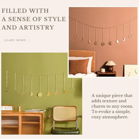 Mkono Moon Phase Wall Hanging Boho Aesthetic Room Decor Metal Moons Garland Hanging Art Bohemian Home Decoration for Girls Room Nursery Bedroom Livingroom Dorm, Ideal Gift, Black, 55" in Kuwait