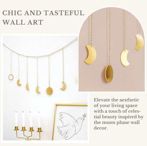 Mkono Moon Phase Wall Hanging Boho Aesthetic Room Decor Metal Moons Garland Hanging Art Bohemian Home Decoration for Girls Room Nursery Bedroom Livingroom Dorm, Ideal Gift, Black, 55" in Kuwait