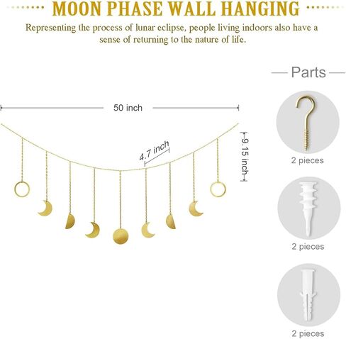 Mkono Moon Phase Wall Hanging Boho Aesthetic Room Decor Metal Moons Garland Hanging Art Bohemian Home Decoration for Girls Room Nursery Bedroom Livingroom Dorm, Ideal Gift, Black, 55" in Kuwait