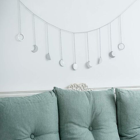 Mkono Moon Phase Wall Hanging Boho Aesthetic Room Decor Metal Moons Garland Hanging Art Bohemian Home Decoration for Girls Room Nursery Bedroom Livingroom Dorm, Ideal Gift, Black, 55" in Kuwait