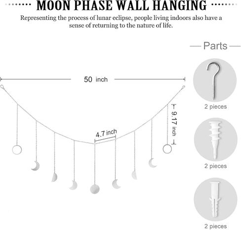 Mkono Moon Phase Wall Hanging Boho Aesthetic Room Decor Metal Moons Garland Hanging Art Bohemian Home Decoration for Girls Room Nursery Bedroom Livingroom Dorm, Ideal Gift, Black, 55" in Kuwait