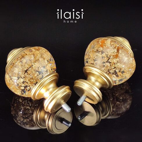 ILAISIHOME ديكور قضيب ستارة نهائيات، بوليريسين دائري ذهبي محبط نهائيات شفافة، مجموعة من 2، متوافقة مع قضيب ستارة قطر 2.54 سم أو 1-1/8 بوصة، زوج نهائي مستقل in Kuwait