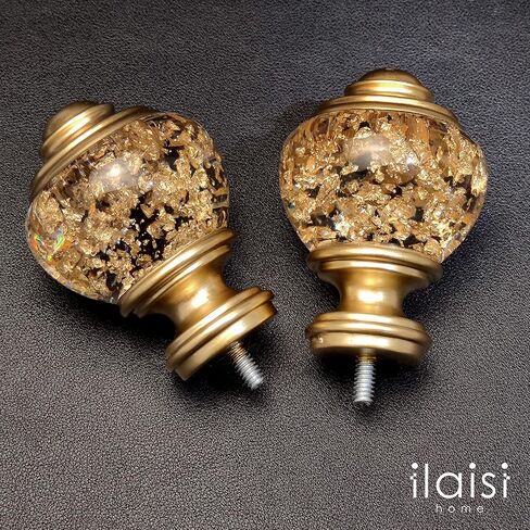 ILAISIHOME ديكور قضيب ستارة نهائيات، بوليريسين دائري ذهبي محبط نهائيات شفافة، مجموعة من 2، متوافقة مع قضيب ستارة قطر 2.54 سم أو 1-1/8 بوصة، زوج نهائي مستقل in Kuwait