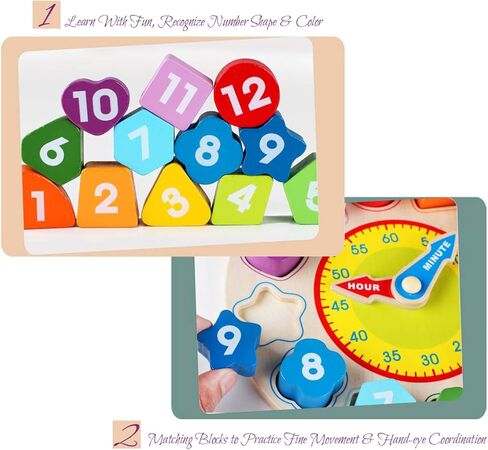 لعبة ساعة الوقت للأطفال، وقت التعلم الخشبي، لعبة فرز الألوان، لعبة مونتيسوري للتعليم المبكر، مجموعة الرياضيات للأطفال، أداة لعب ما قبل المدرسة، لعبة ألغاز للأطفال الصغار، هدية للأولاد والبنات، سن 3 4 5 6 in Kuwait