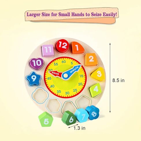 لعبة ساعة الوقت للأطفال، وقت التعلم الخشبي، لعبة فرز الألوان، لعبة مونتيسوري للتعليم المبكر، مجموعة الرياضيات للأطفال، أداة لعب ما قبل المدرسة، لعبة ألغاز للأطفال الصغار، هدية للأولاد والبنات، سن 3 4 5 6 in Kuwait