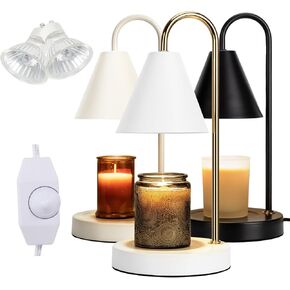 Candle Warmer Lamp,Electric Candle Warmer with Dimmable Light,Scented Wax Melter,No Smoke,Compatible with Various Jar,with 2 Light Bulbs,Home Decor-Black