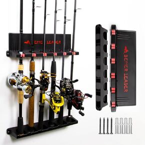 2 Pack Vertical Fishing Rod Holder for Garage, BETTER LEADER Fishing Pole Holders- Holds Up to 12 Rods or Combos, Wall Mount Fishing Pole Rack, Fits Most Rods of Diameter 3-19mm, Fishing Gifts for Men