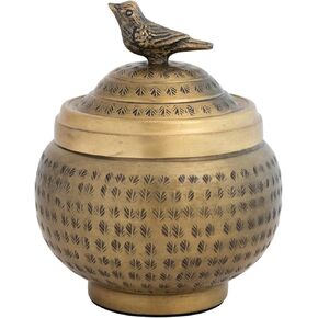 Creative Co-Op, Brass Round Hammered Metal Container with Rabbit Finial, Finish