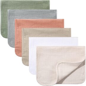 Hicarer 6 قطع كبيرة من قماش الموسلين للتجشؤ مقاس 20 × 10 بوصة، مناشف متعددة الألوان، حفاضات قماش تجشؤ الطفل، 6 طبقات ماصة، مناشف وجه من الموسلين (سلسلة وردية) in Kuwait