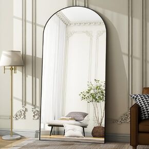 Oversized Full-Body Mirror, 77" x 38" Arched Full-Length Mirror, Black Metal Frame, Floor Mirror for Bedroom, Living/Dressing Room, Gym - Stand/Wall Mounted/Leaning
