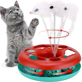 Cat Toys, Cat Toys for Indoor Cats,Interactive Kitten Toys Roller Tracks with Catnip Spring Pet Toy with Exercise Balls Teaser Mouse (red)
