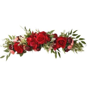 Wnvivi Artificial Flower Swag, 25.6 Inch Silk Rose Hydrangea Swag Arch Garland Front Door Decorative Floral Swags Lintel Floral Decoration for Wedding Ceremony Table Centerpiece (White)