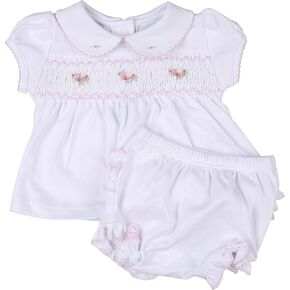 Magnolia Baby Baby Girl Lindsay and Luke Pink Smocked Collared Ruffle Diaper Cover Set in Kuwait
