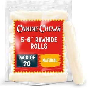 Canine Chews 5-6" Dog Rawhide Retriever Rolls - Pack of 50 Extra Thick Dog Rawhide Chews - 100% Real & All-Natural Beef Rawhide Bones for Small Dogs - Healthy Single-Ingredient Natural Rawhide Rolls