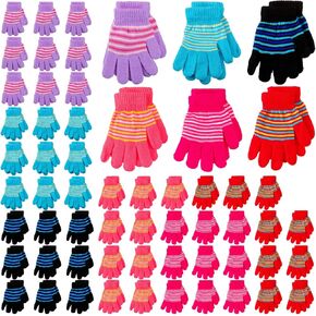 Suhine 60 Pairs Kids Gloves Bulk 6 Styles Kids Mittens Toddler Winter Knitted Gloves for Boys Girls