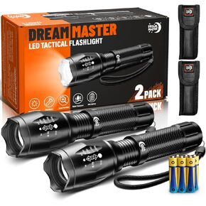 Dream Master 2 Pack LED Flashlights High Lumens مع 6 بطاريات AAA، 5 أوضاع مصباح يدوي تكتيكي صغير مقاوم للماء للتخييم والمشي لمسافات طويلة، هدايا للرجال لعيد الميلاد، هدايا للرجال الأب in Kuwait