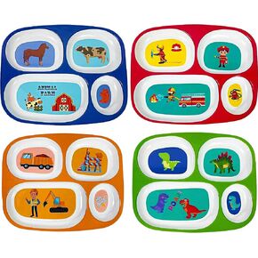4E's Novelty Set of 4 Melamine Dinner Plates for Kids Boys - Divided Plates for Picky Eater, BPA Free, Toddler Eating Essentials, Boy Dinnerware Set in Kuwait