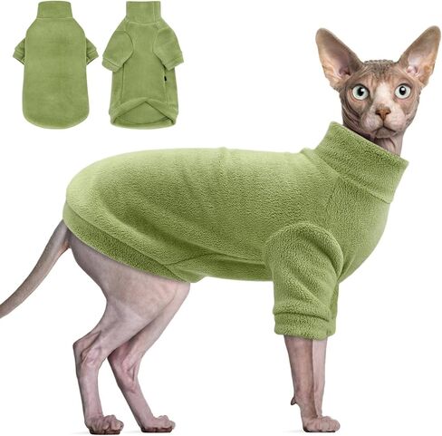 Idepet Sphynx ملابس القطط الشتوية، سترة ذات ياقة مدورة للقطط بدون شعر، سترة من الصوف المرجاني الناعم، معطف دافئ، ملابس قطط مع أكمام، بلوفر، بيجامة شتوية للحيوانات الأليفة (أزرق، صغير جدًا) in Kuwait
