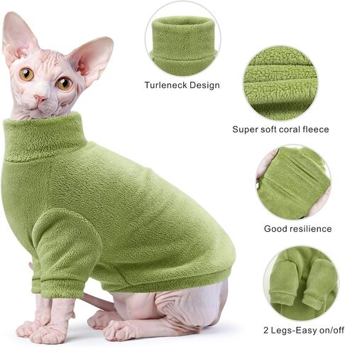Idepet Sphynx ملابس القطط الشتوية، سترة ذات ياقة مدورة للقطط بدون شعر، سترة من الصوف المرجاني الناعم، معطف دافئ، ملابس قطط مع أكمام، بلوفر، بيجامة شتوية للحيوانات الأليفة (أزرق، صغير جدًا) in Kuwait
