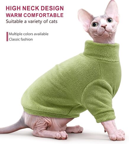 Idepet Sphynx ملابس القطط الشتوية، سترة ذات ياقة مدورة للقطط بدون شعر، سترة من الصوف المرجاني الناعم، معطف دافئ، ملابس قطط مع أكمام، بلوفر، بيجامة شتوية للحيوانات الأليفة (أزرق، صغير جدًا) in Kuwait
