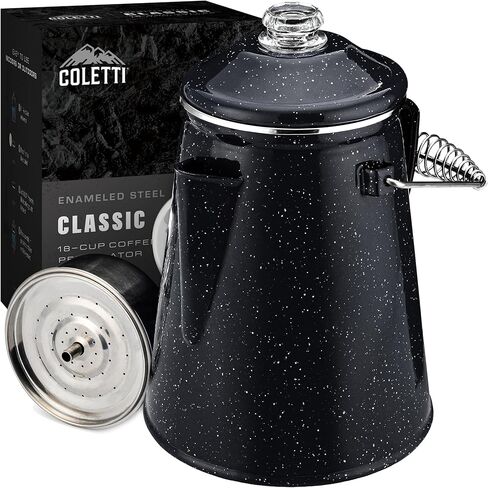 COLETTI Classic Coffee Percolator (Black, 18 Cup) – Camping Coffee Pot, Percolator Coffee Pot – Brew Bold Coffee for the Whole Campsite — XL Enamel Percolator in Kuwait