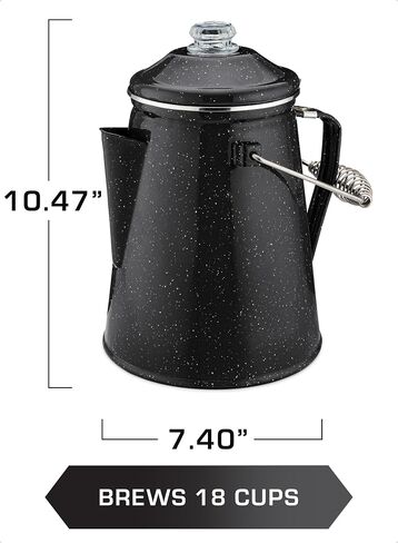 COLETTI Classic Coffee Percolator (Black, 18 Cup) – Camping Coffee Pot, Percolator Coffee Pot – Brew Bold Coffee for the Whole Campsite — XL Enamel Percolator in Kuwait