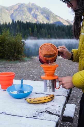 ustCollapsible Flexware Coffee Drip with Strong, Flexible, Compact, BPA Free Design and Lid Seal for Hiking, Backpacking, Camping and Outdoor Survival,Orange in Saudi Arabia