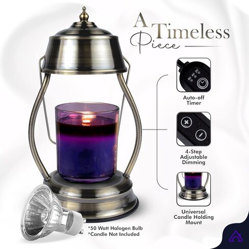 Jimmifer Candle Warmer Lamp - Dimmable Candle Lamp Warmer with Safety Timer for Scented Candles, No-Flame Top Candle Warmer with 2 Bulbs Compatible with Yankee Candle Small and Large Jar Candles in Kuwait