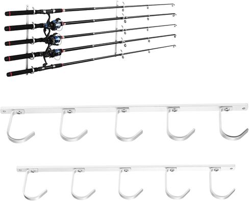 Lucausd Fishing Pole Holders Aluminum Alloy 5-Rod Fishing Rod Rack Organizer Storage for Garage,Wall & Cabin & Basement in Kuwait