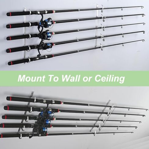 Lucausd Fishing Pole Holders Aluminum Alloy 5-Rod Fishing Rod Rack Organizer Storage for Garage,Wall & Cabin & Basement in Kuwait
