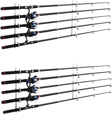 Lucausd Fishing Pole Holders Aluminum Alloy 5-Rod Fishing Rod Rack Organizer Storage for Garage,Wall & Cabin & Basement in Kuwait