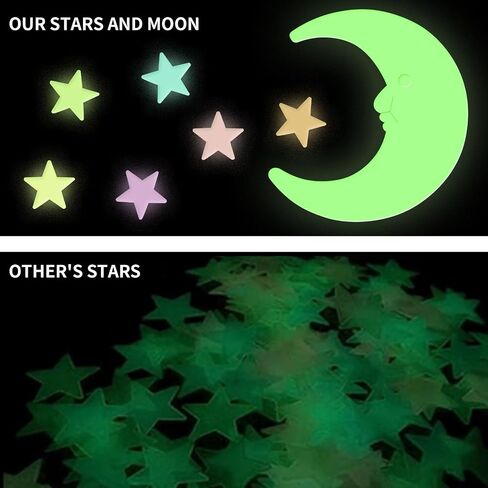 Glow in The Dark Stars and Moon for Ceiling - 200 Pcs Colorful 3D Glowing Stars for Kids Room Decor - Luminous Stickers Create a Realistic Starry Sky Ceiling Decor in Saudi Arabia
