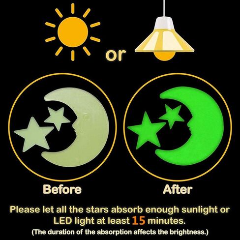 Glow in The Dark Stars and Moon for Ceiling - 200 Pcs Colorful 3D Glowing Stars for Kids Room Decor - Luminous Stickers Create a Realistic Starry Sky Ceiling Decor in Saudi Arabia