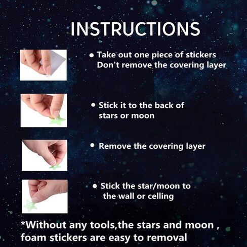 Glow in The Dark Stars and Moon for Ceiling - 200 Pcs Colorful 3D Glowing Stars for Kids Room Decor - Luminous Stickers Create a Realistic Starry Sky Ceiling Decor in Saudi Arabia
