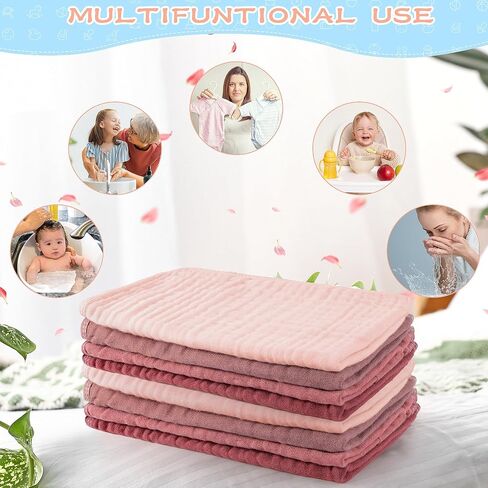 Buryeah Muslin 20 Pcs Burp Cloths Large 20" x 10" 100% Cotton 6 Layers Ultra Absorbent and Soft Hand Washcloths for Baby Drool and Messes Gentle Burp Cloth for Boys & Girls(Dark Colors) in Saudi Arabia