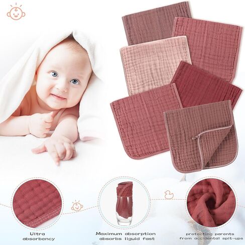 Buryeah Muslin 20 Pcs Burp Cloths Large 20" x 10" 100% Cotton 6 Layers Ultra Absorbent and Soft Hand Washcloths for Baby Drool and Messes Gentle Burp Cloth for Boys & Girls(Dark Colors) in Saudi Arabia