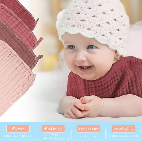 Buryeah Muslin 20 Pcs Burp Cloths Large 20" x 10" 100% Cotton 6 Layers Ultra Absorbent and Soft Hand Washcloths for Baby Drool and Messes Gentle Burp Cloth for Boys & Girls(Dark Colors) in Saudi Arabia