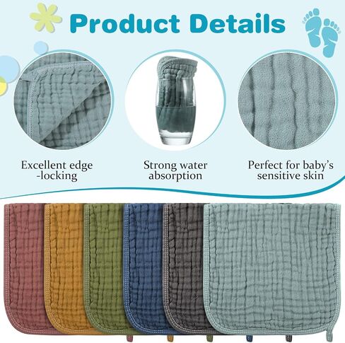 Hicarer 6 Pcs Baby Girl Muslin Burp Cloths Cotton Burping Spit Rags Large 20 x 10 Inch 6 Layers Newborn Soft Essentials Absorbent Multicolor Wash Cloths Diapers for Baby Shower(Pink Series) in Saudi Arabia