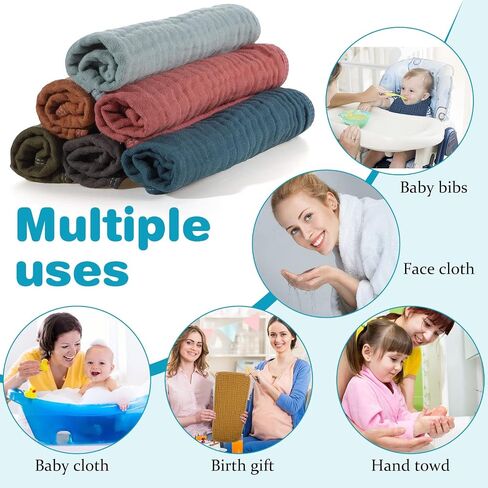 Hicarer 6 Pcs Baby Girl Muslin Burp Cloths Cotton Burping Spit Rags Large 20 x 10 Inch 6 Layers Newborn Soft Essentials Absorbent Multicolor Wash Cloths Diapers for Baby Shower(Pink Series) in Saudi Arabia