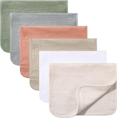 Hicarer 6 قطع كبيرة من قماش الموسلين للتجشؤ مقاس 20 × 10 بوصة، مناشف متعددة الألوان، حفاضات قماش تجشؤ الطفل، 6 طبقات ماصة، مناشف وجه من الموسلين (سلسلة وردية) in Kuwait