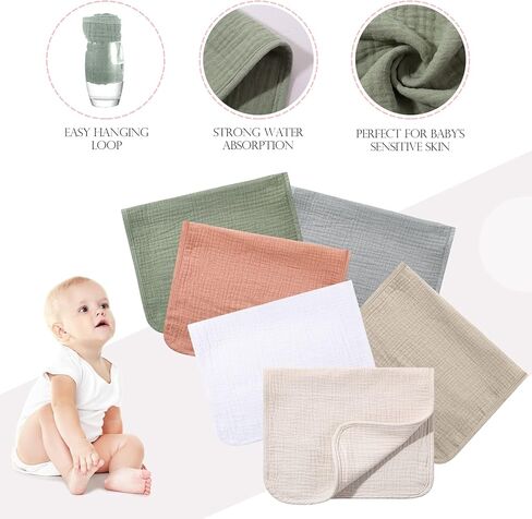 Hicarer 6 قطع كبيرة من قماش الموسلين للتجشؤ مقاس 20 × 10 بوصة، مناشف متعددة الألوان، حفاضات قماش تجشؤ الطفل، 6 طبقات ماصة، مناشف وجه من الموسلين (سلسلة وردية) in Kuwait