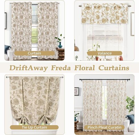 DriftAway Freda Jacobean Floral Linen Blend Room Darkening Thermal Insulated Linen Curtains Energy Saving Tie Up Adjustable Balloon Rod Pocket Curtain 45 Inch by 63 Inch Red Beige in Kuwait